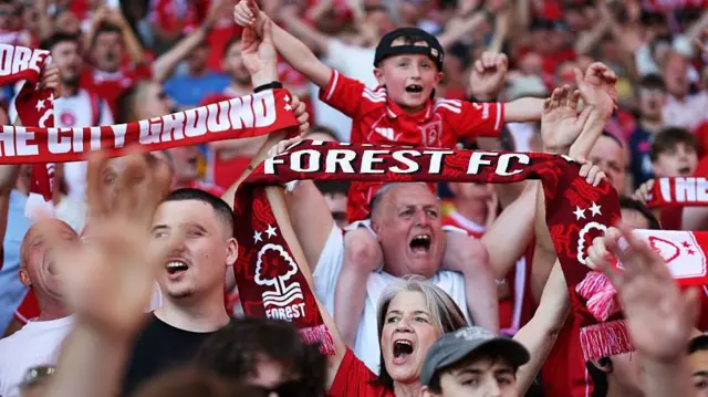  Fans of Nottingham Forest enjoy the pre-match atmosphere