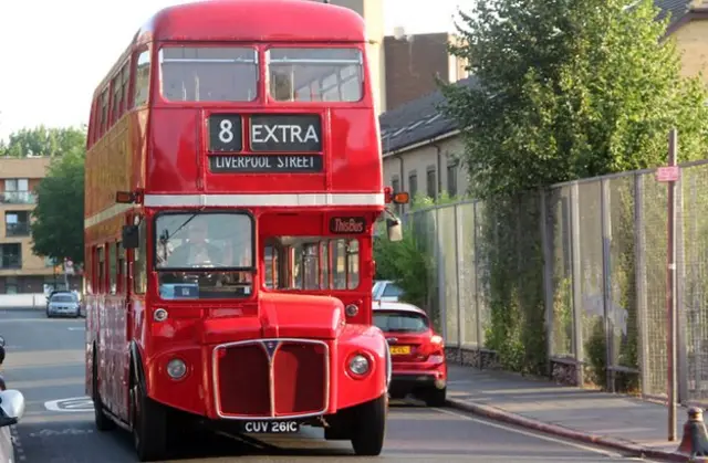 Routemaster bus on number 8 route, Bow. Photo: James Melik