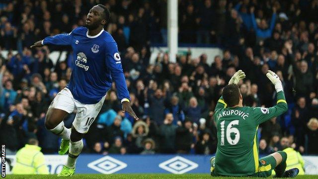 Everton striker Romelu Lukaku celebrates after scoring against Hull City