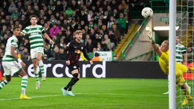 Timo Werner scores against Celtic for RB Leipzig