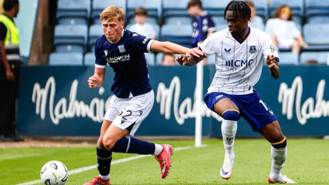 Dundee's Charley Oosenbrugh and Everton's Tyrique George