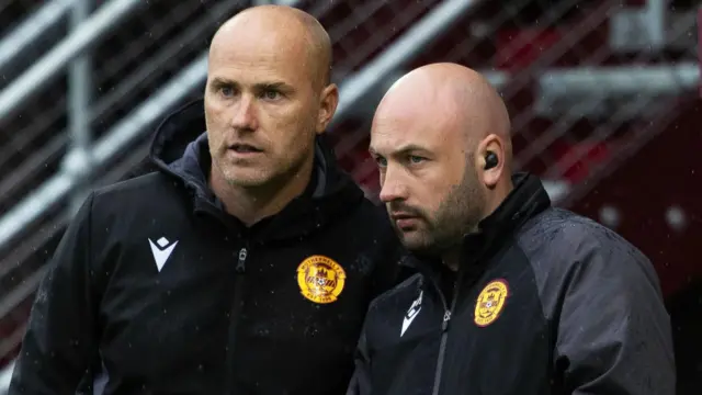 Motherwell manager Jens Berthel Askou with assistant Max Rogers