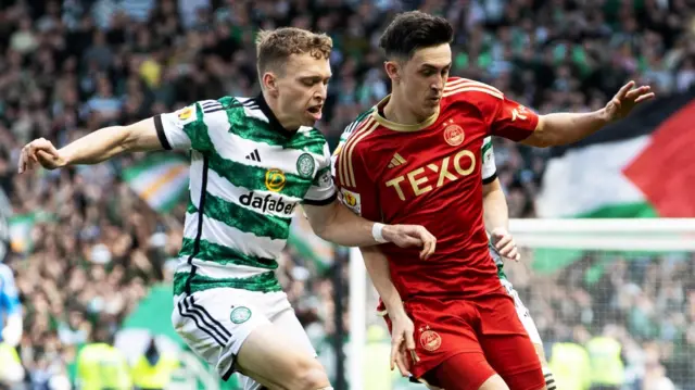 Celtic's Alistair Johnston and Aberdeen's Jamie McGrath