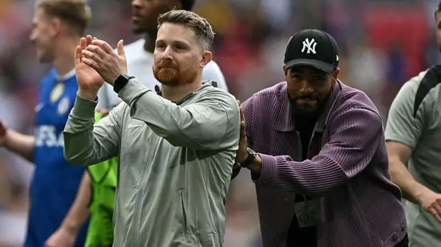 Calum McFarlane being pushed by Reece James to celebrate