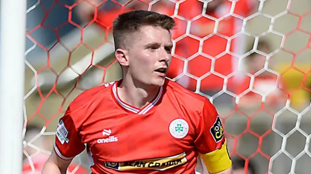 Ryan Curran wheels away to celebrate his goal against Portadown at Solitude