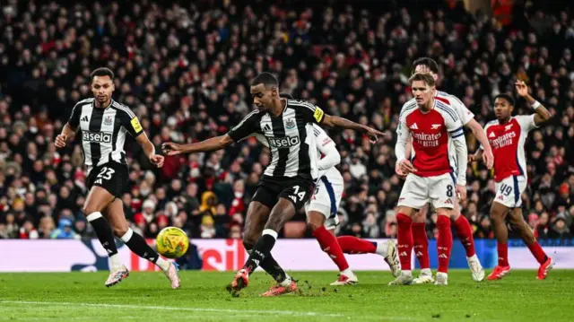 Alexander Isak scores against Arsenal