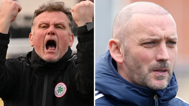 Cliftonville manager Jim Magilton and Glenavon boss Paddy McLaughlin