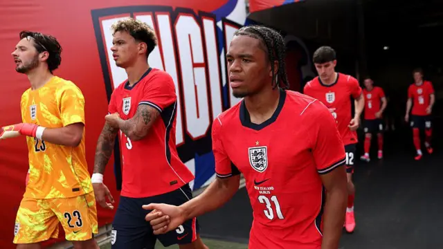 Rio Ngumoha makes his way to the pitch for his England international debut