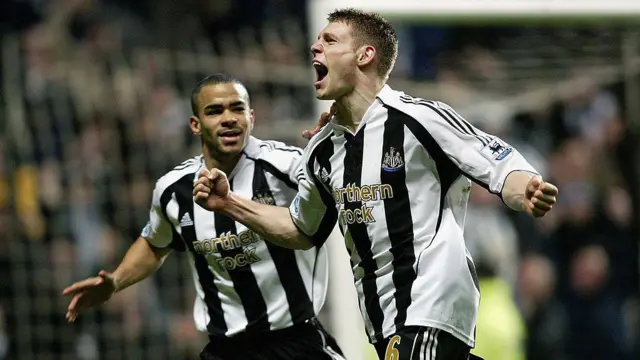 James Milner celebrates after scoring for Newcastle United