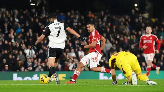 Raul Jimenez scores for Fulham against Nottingham Forest