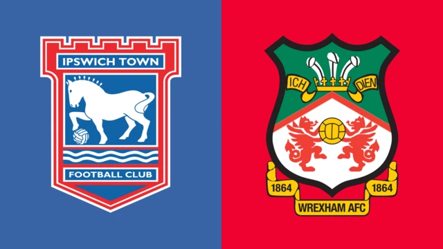 Side-by-side of Ipswich Town and Wrexham club badges