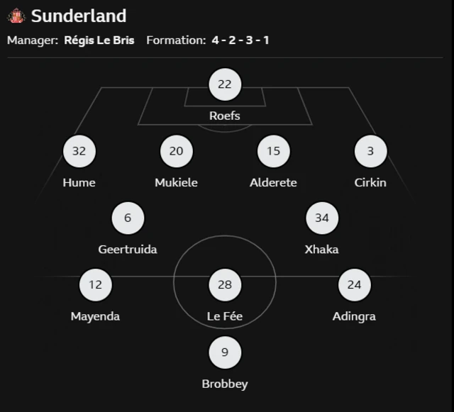 Sunderland's lineup against Tottenham