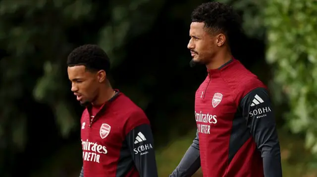 William Saliba of Arsenal during a training session