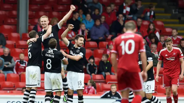 Chris Erskine celebrates a goal for Dundee United at Pittodrie