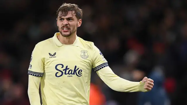 Kiernan Dewsbury-Hall of Everton celebrates victory against Bournemouth