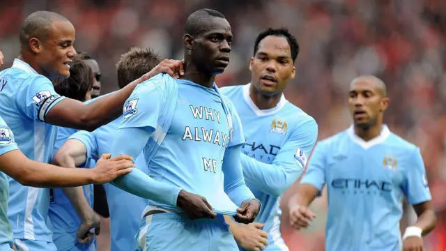 Mario Balotelli with his 'why always me' top