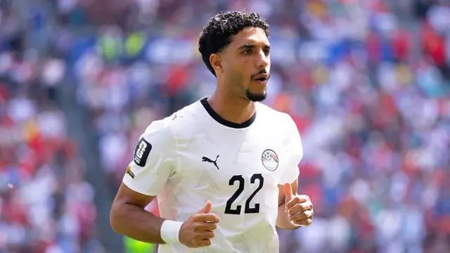 Omar Marmoush in action for Egypt against Belgium at the World Cup