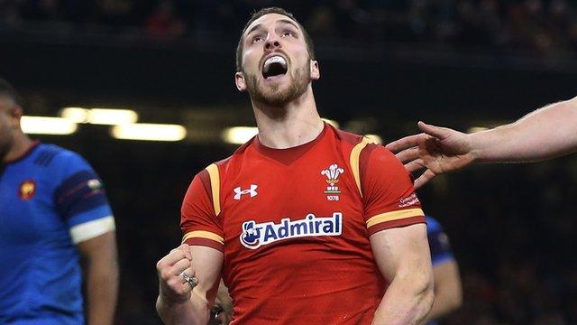 Wales' George North celebrates