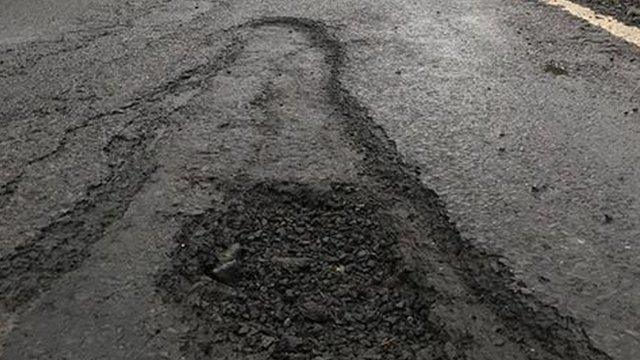 pothole picture on The Shore Road between Enniskillen and Belleek