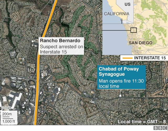 Map showing location of synagogue attack