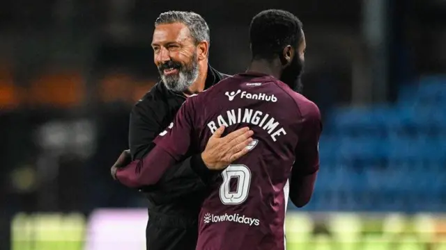 Hearts head coach Derek McInnes and Beni Baningime
