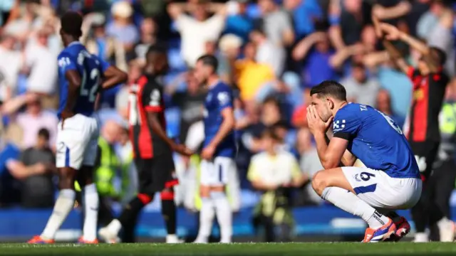 A dejected James Tarkowski of Everton at full time 