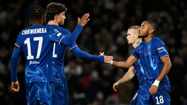 Carney Chukwumeka, Joao Felix and Christopher Nkunku celebrate a goal