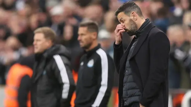 Van Nistelrooy looks dejected during Leicester's Premier League defeat at Newcastle at St James' Park.