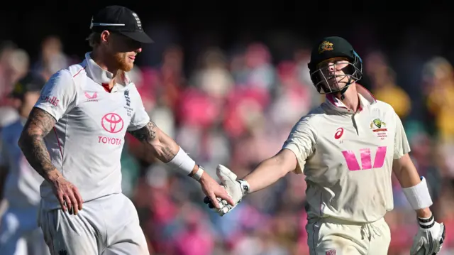 Ben Stokes and Steve Smith share handshake after day three of Ashes Test