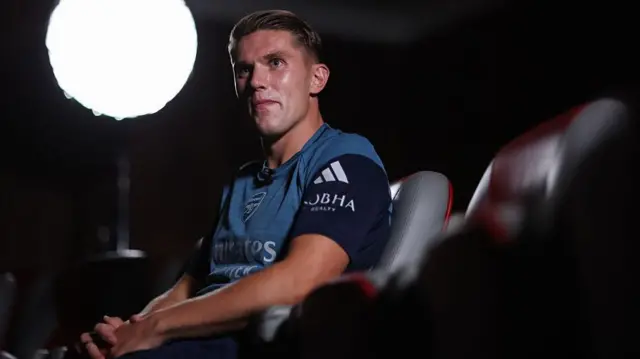 Viktor Gyokeres looks on at training centre after signing for Arsenal