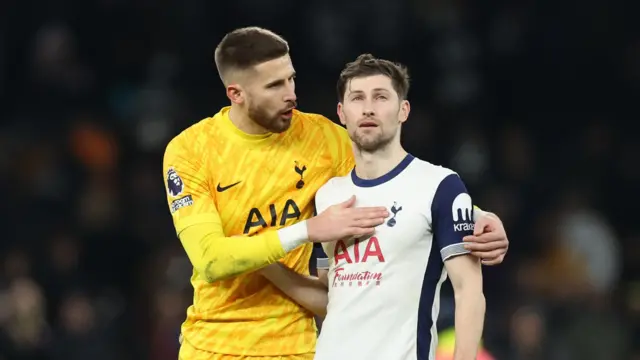 Guglielmo Vicario and Ben Davies during match for Tottenham