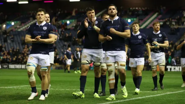 Scotland's Marshall Sykes and Grant Gilchrist at Full Time during a Quilter Nations Series match between Scotland and New Zealand at the Scottish Gas Murrayfield Stadium,