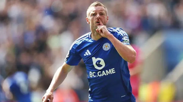 Vardy celebrates after scoring his 200th goal
