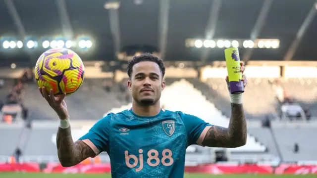 Justin Kluivert with the match ball and player of the match trophy