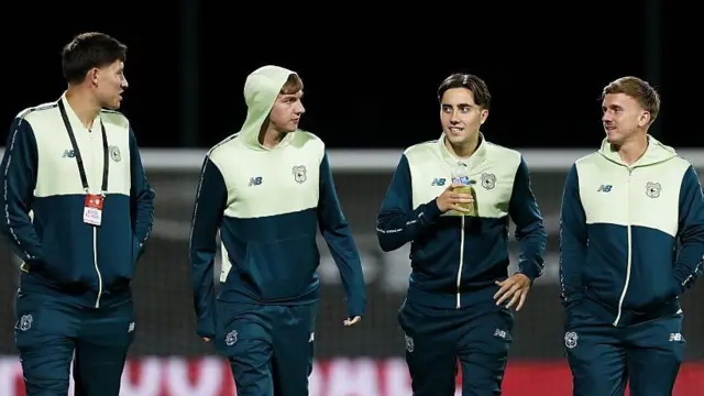 (left to right) Rubin Colwill, Joel Bagan, Joel Colwill and Eli King of Cardiff City