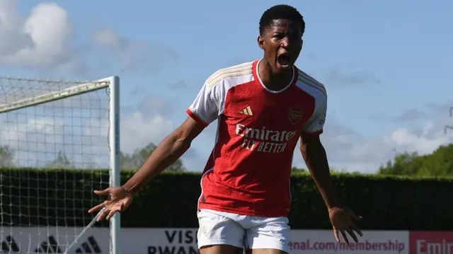 Chido Obi-Martin celebrates scoring for Arsenal under-18s