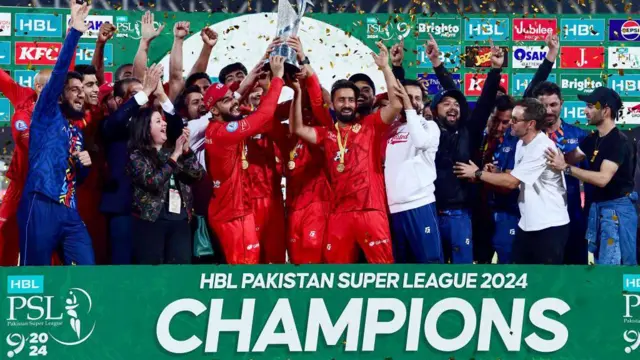 Islamabad United celebrate winning the 2024 Pakistan Super League