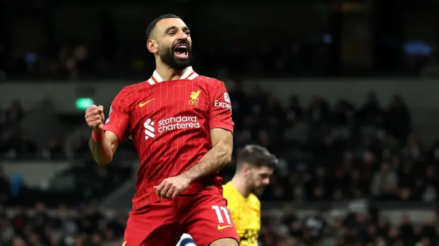 Mohamed Salah celebrates a goal for Liverpool