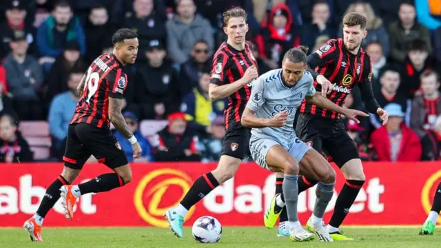 Dominic Calvert-Lewin of Everton is closed down against Bournemouth