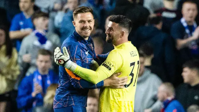 Kelly was embraced post match by Jack Butland, who he replaced in the Rangers goal