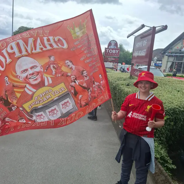Liverpool supporter at the trophy parade
