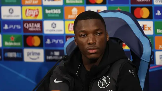 Moises Caicedo looks during news conference