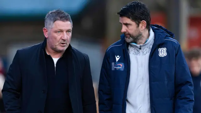 Dundee assistant Stuart Taylor, right, will lead from the dugout during Tony Docherty's suspension on Sunday