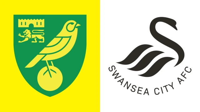 Side-by-side of Norwich City and Swansea City club badges