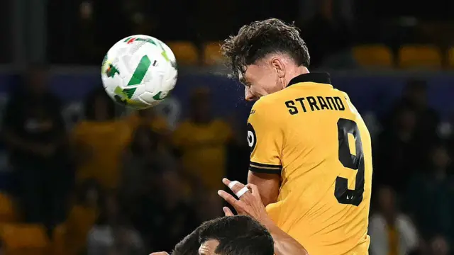 Jorgen Strand Larsen heads in a goal against West Ham