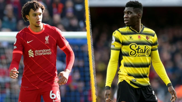 A split image of Trent Alexander-Arnold and Ismaila Sarr 