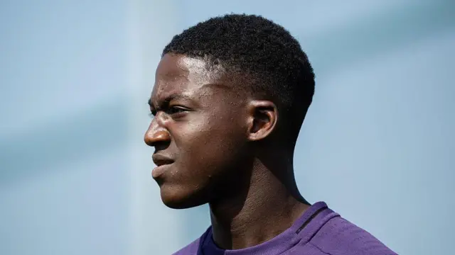 Kobbie Mainoo of Manchester United in action during a first team training session