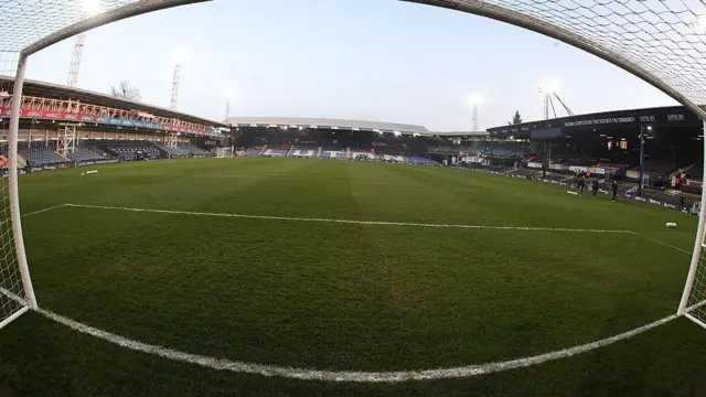 General view of Luton Town ground Kenilworth Road's goalmouth from inside one of the goals