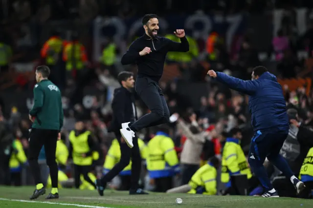 Ruben Amorim leaping on the touchline