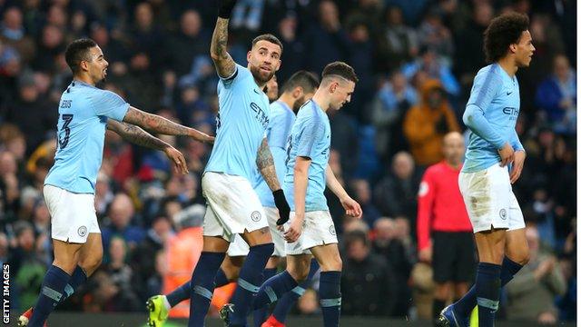 Nicolas Otamendi celebrates scoring for Manchester City against Rotherham United in the FA Cup